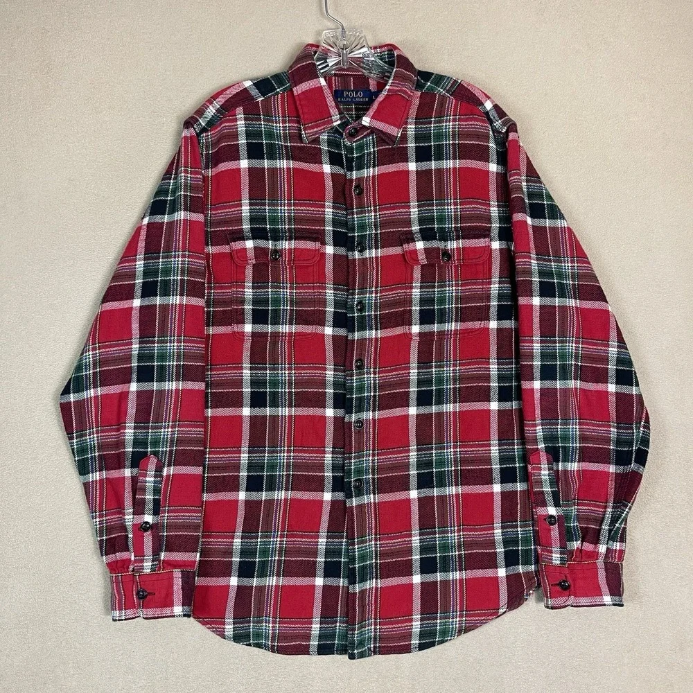 Polo Ralph Lauren Button-Down Mens L Red Plaid Flannel EUC